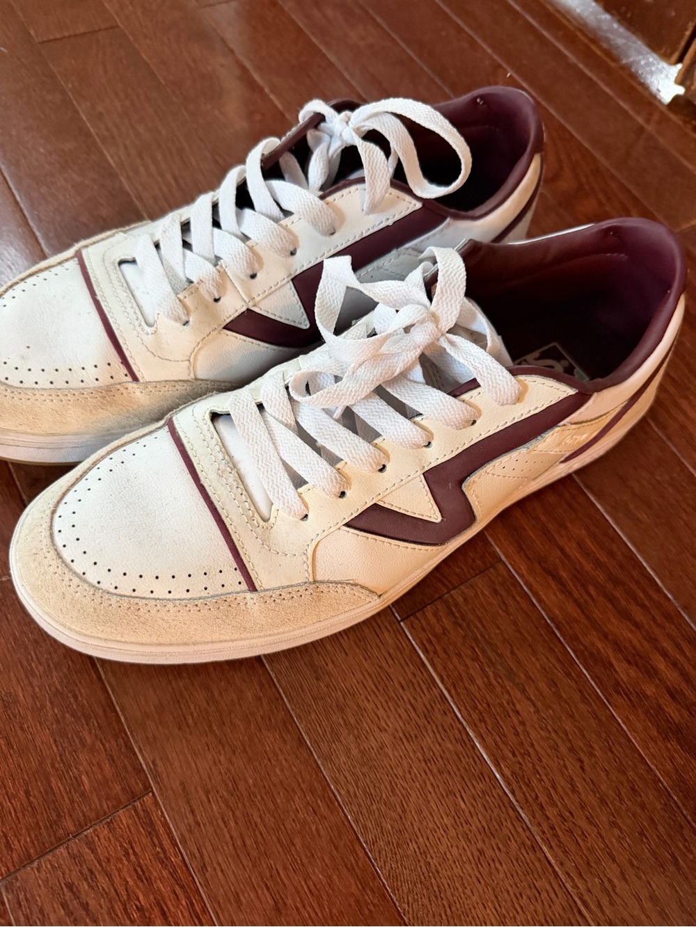 Vans White and Burgundy Low-Top Sneakers